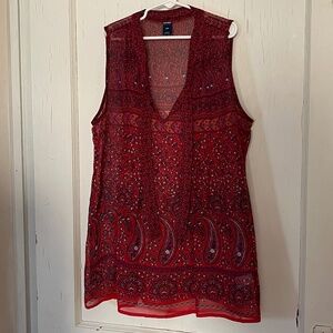 Old Navy tie neck red sheer top